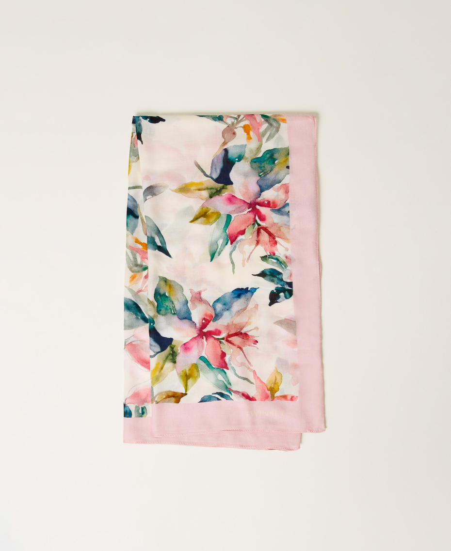 Keffiyeh with floral print Mother of Pearl/Multicolour Floral Print Woman 251LB4CKK_12194_01