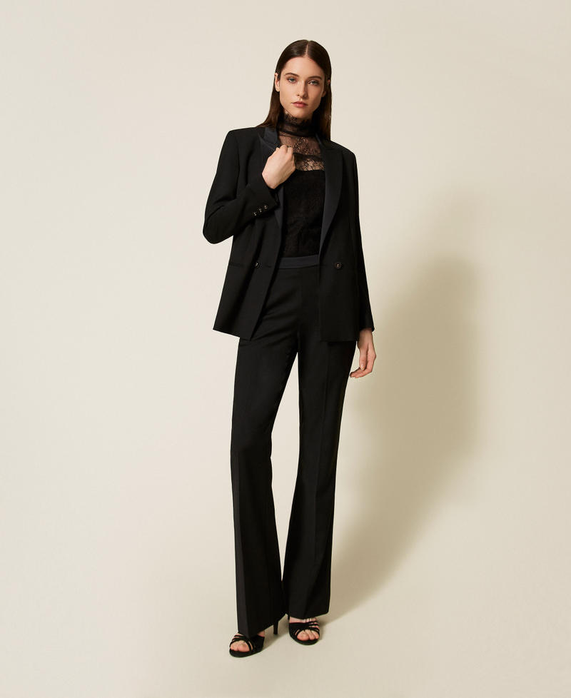 Flared trousers with satin details Black Woman 252TT2123_00006_01