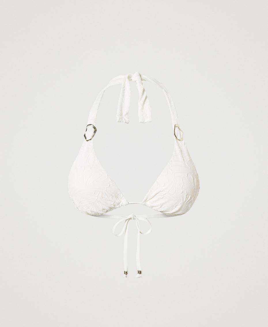 Haut de maillot de bain triangle jacquard avec anneaux Blanc Sugar Femme 251LMMB22_00632_S0