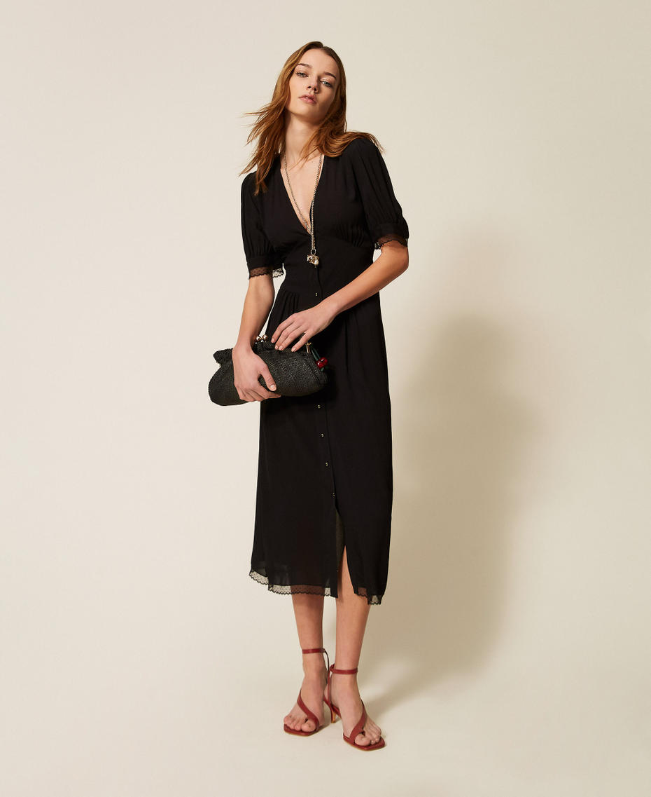 Langes Kleid aus Cr&ecirc;pe Schwarz Frau 261TT2071_00006_01