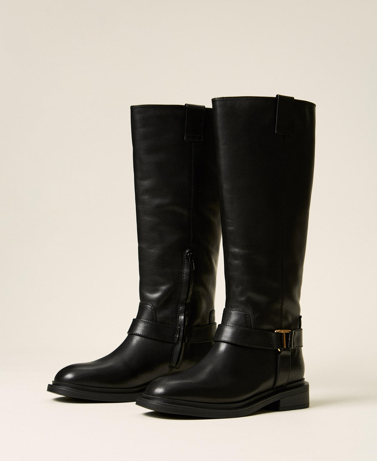 Lederstiefel mit Logo Schwarz Frau 262TCP024_00006_02