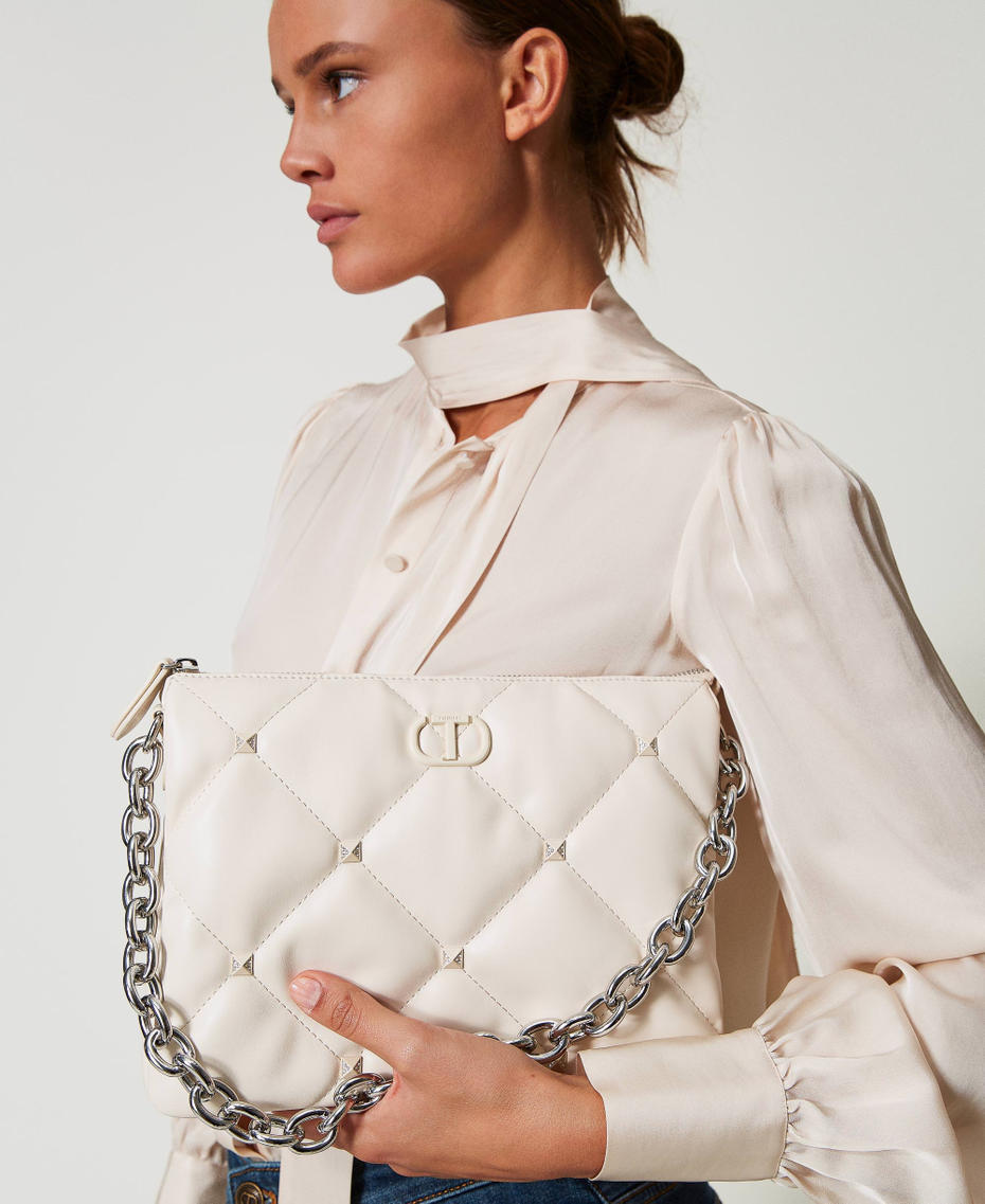 'Via Manzoni' shoulder bag with studs White Cream Woman 242TD8211_11952_S0