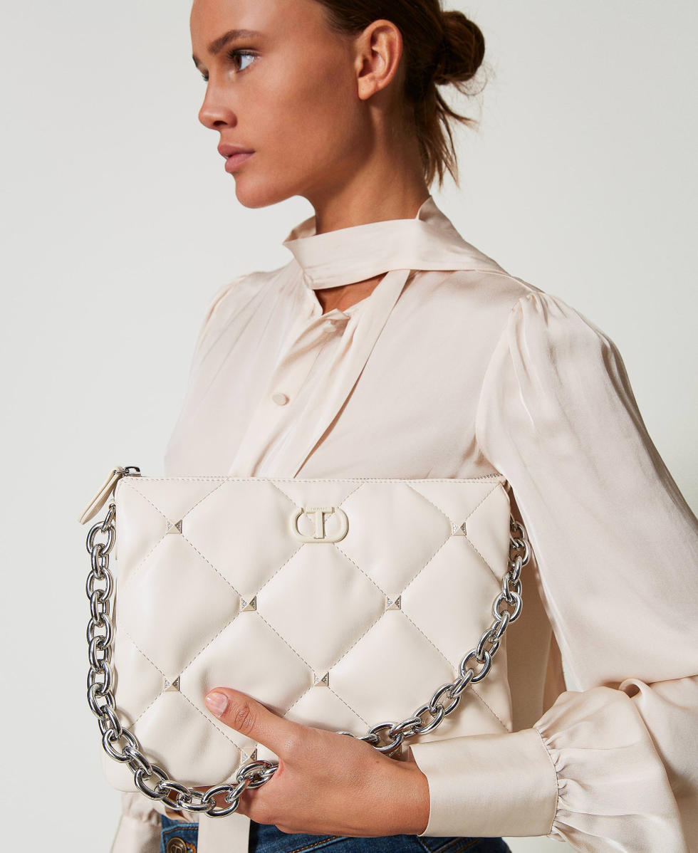 Via Manzoni' shoulder bag with studs Woman, White | TWINSET