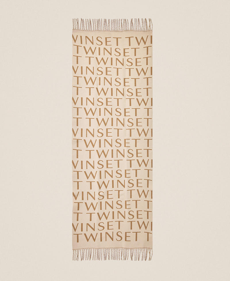 Wool cloth stole with logo Two-tone Mother of Pearl/"Dune" Beige Woman 262LI4BVV_13720_05