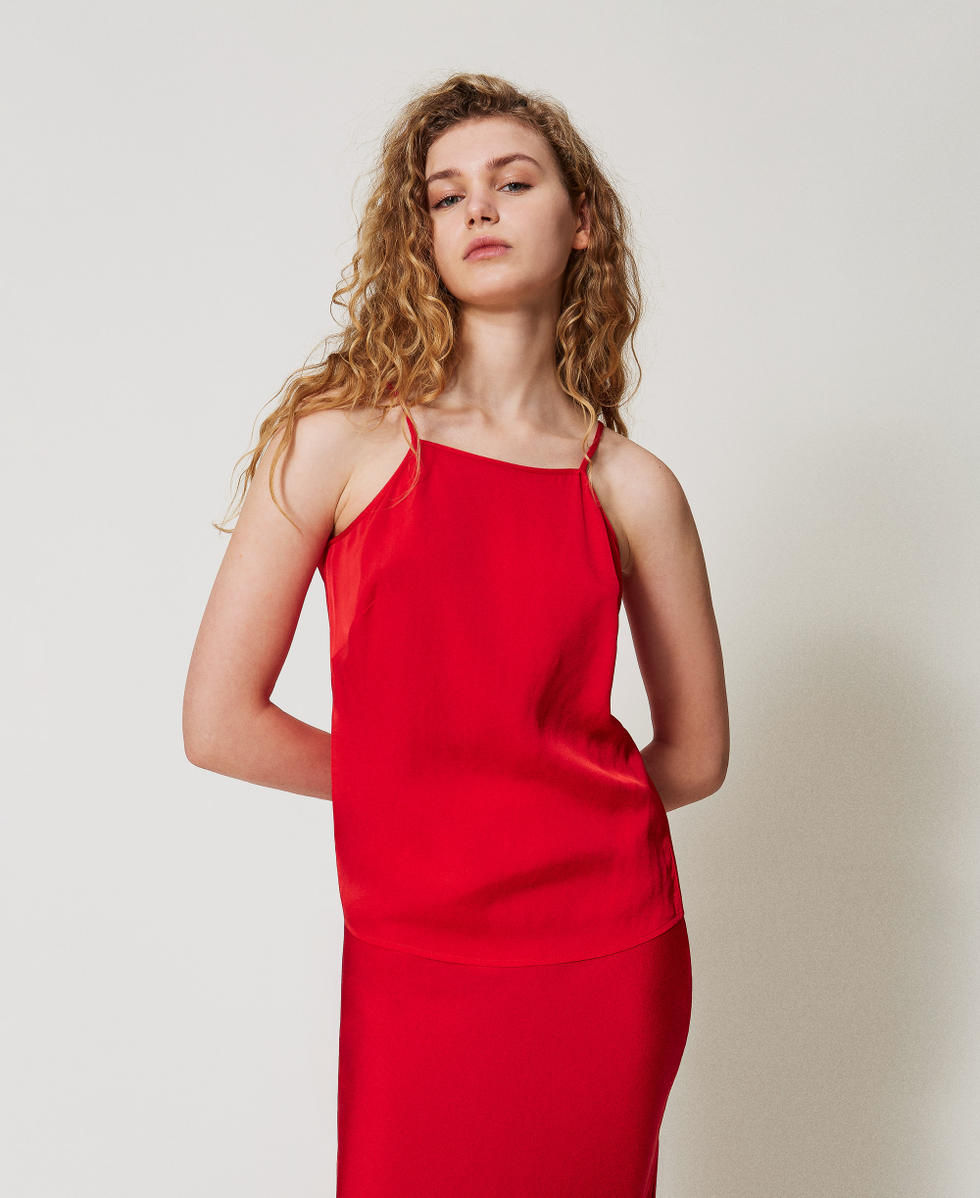 Top in satin crepe Hibiscus Red Woman 251TT2192_12365_01