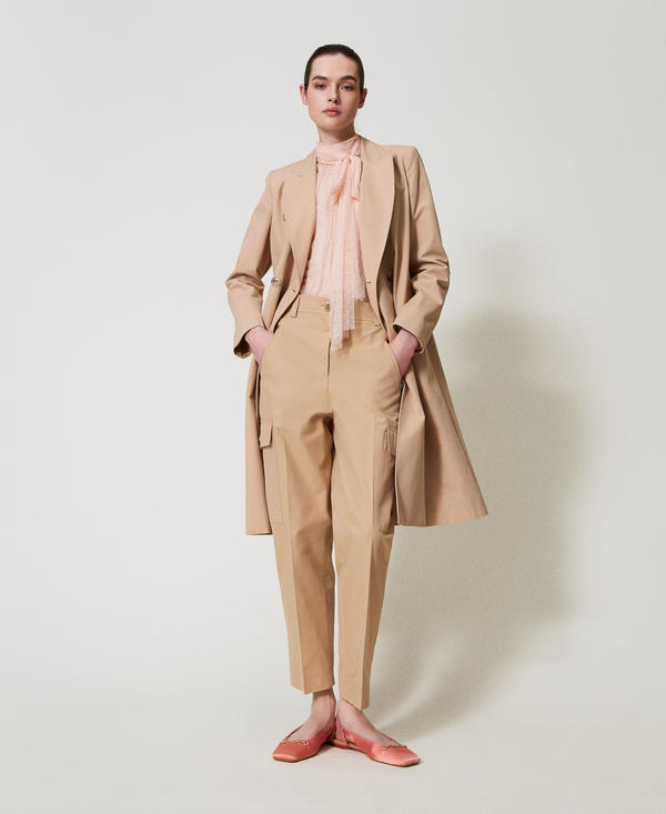 Cotton blend gabardine cargo trousers
