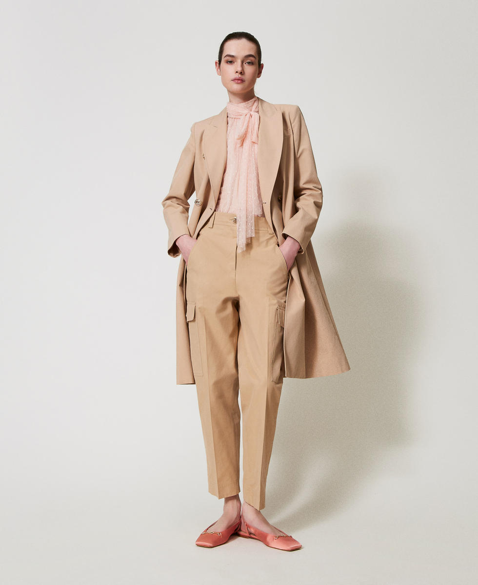 Pantalon cargo en gabardine de coton m&eacute;lang&eacute; Beige &laquo;&nbsp;Rope&nbsp;&raquo; Femme 251TP2212_12145_01