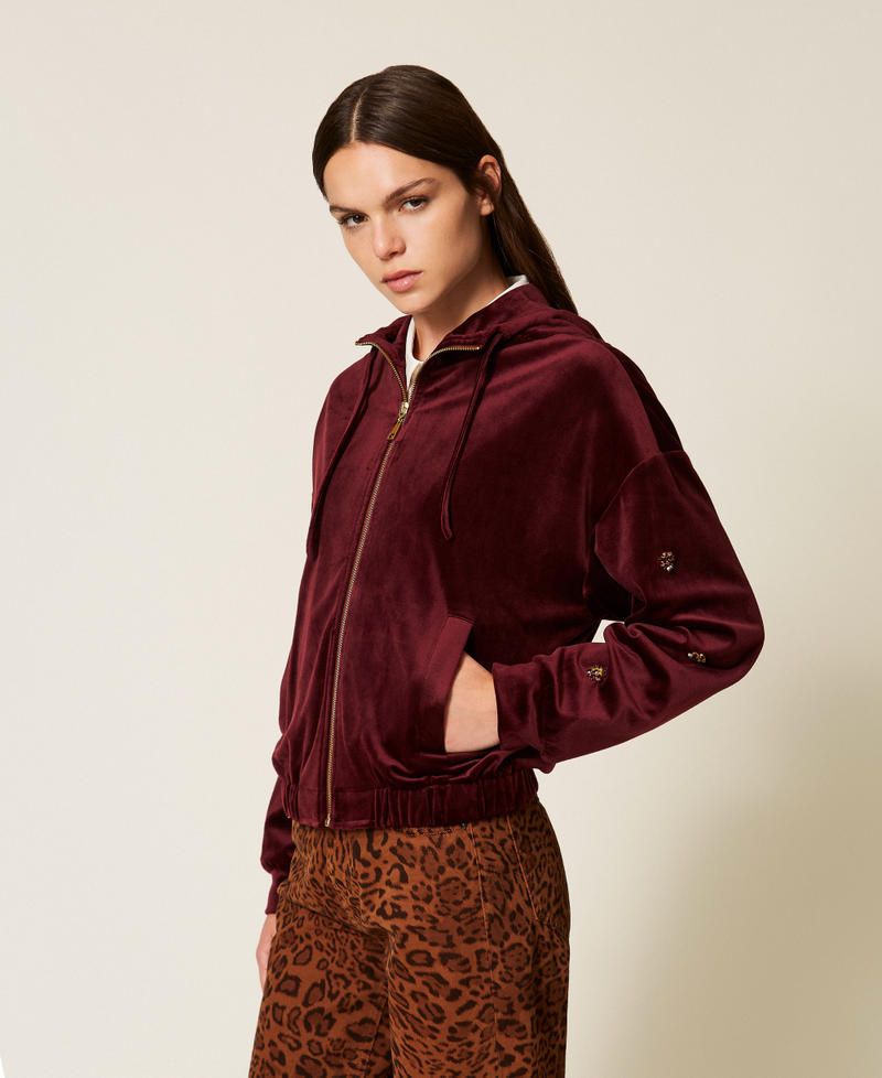 Chenille hoodie with embroidery Red Wine Woman 252LL2KDD_12818_03