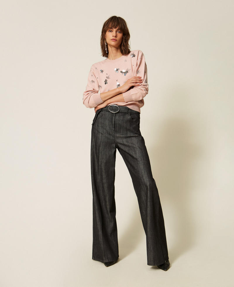 Crew neck jumper with embroidery  Rose Smoke Woman 262AP3181_00496_01