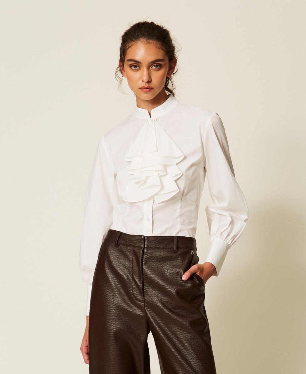 Poplin shirt with ruffles Off White Woman 262AP2410_00526_01