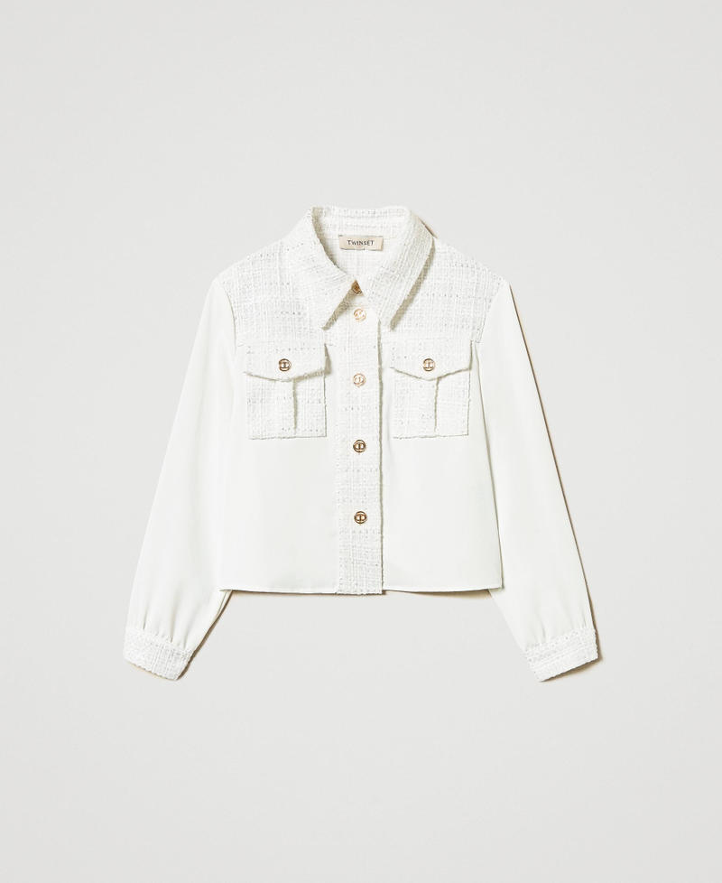 Crêpe de Chine and bouclé shirt Two-tone Ice/Bouclè Girl 251GJ2QQ1_12139_S0