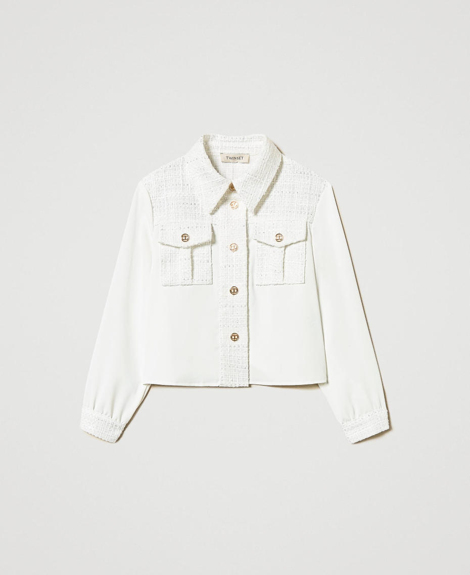 Crêpe de Chine and bouclé shirt Two-tone Ice/Bouclè Girl 251GJ2QQ1_12139_S0