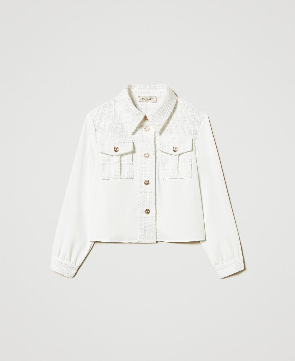 Crêpe de Chine and bouclé shirt Two-tone Ice/Bouclè Girl 251GJ2QQ1_12139_S0