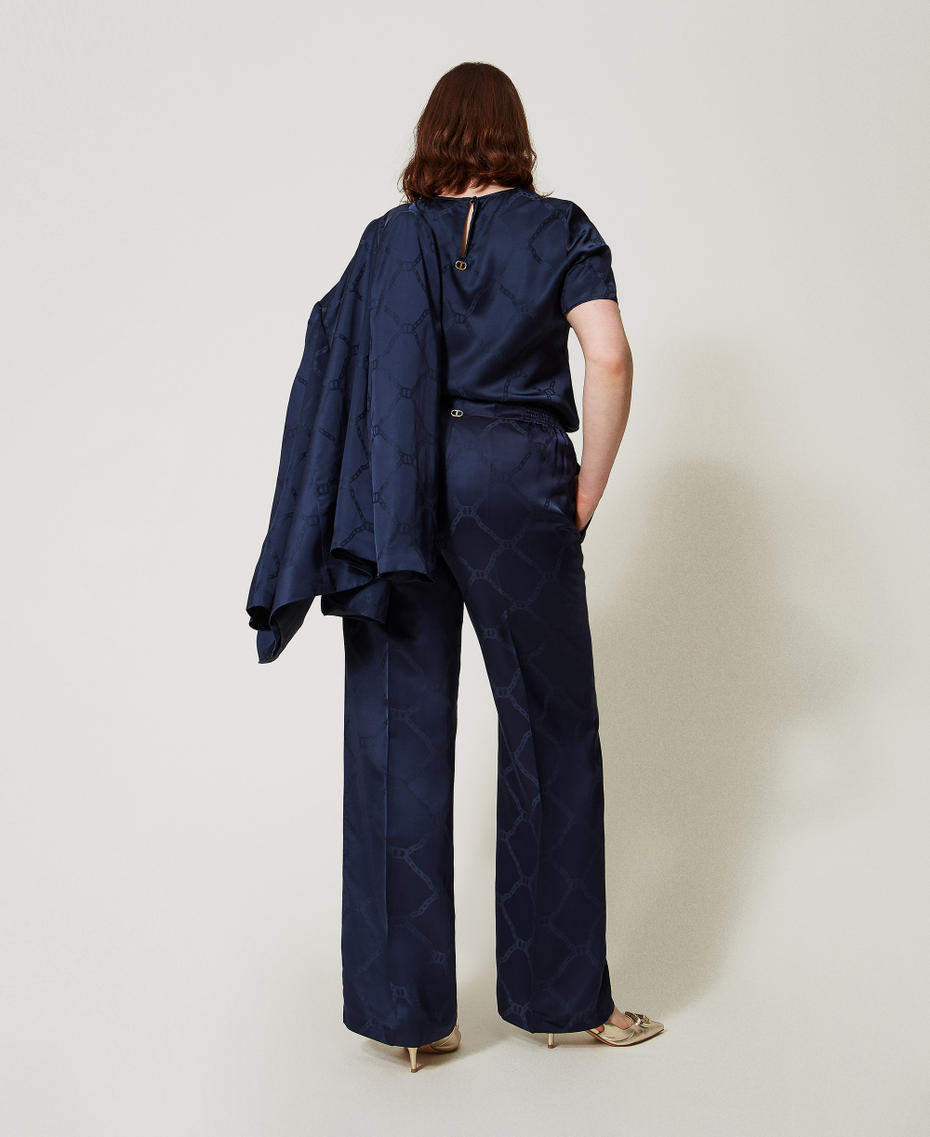 Trousers with jacquard Oval T Indigo Woman 251TP2011_00384_03