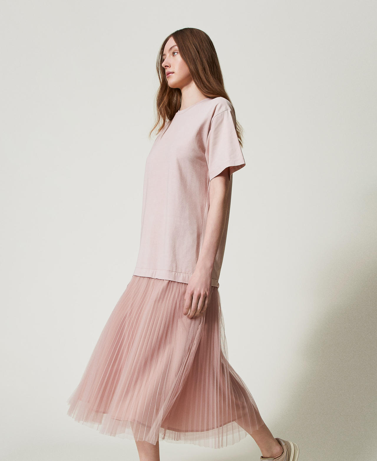 Long dress with tulle skirt Rose Desert Woman 251LL23CC_12109_02