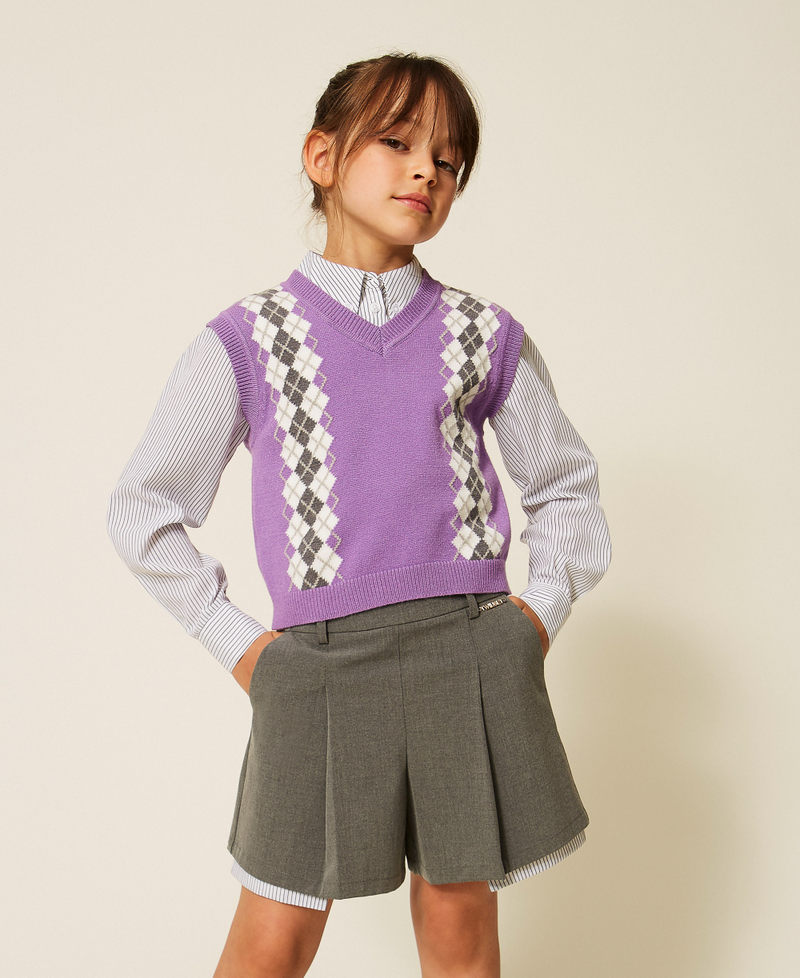 Short en flanelle avec plis Gris Moyen Chin&eacute; Fille 262GJ2180_12838_02