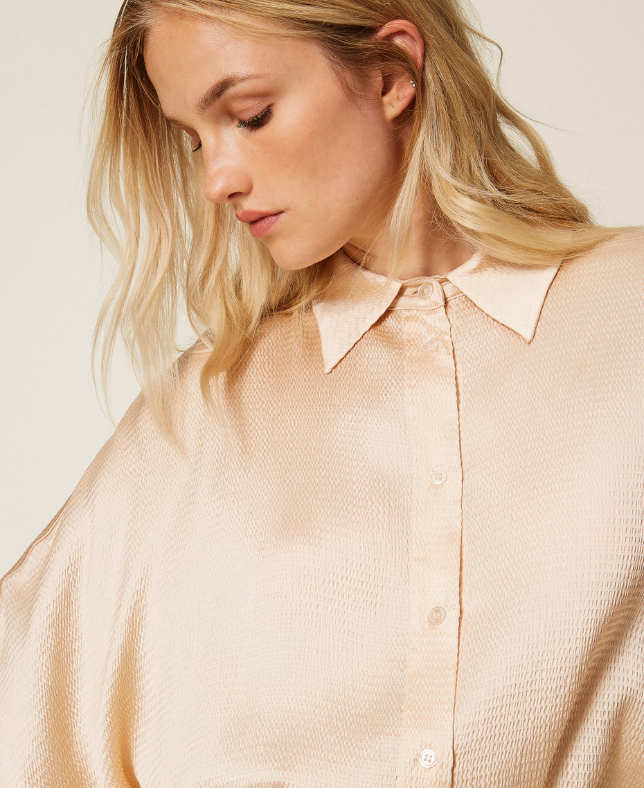 Satin shirt with balloon sleeves "Parchment" Beige Woman 252TP2362_07222_04