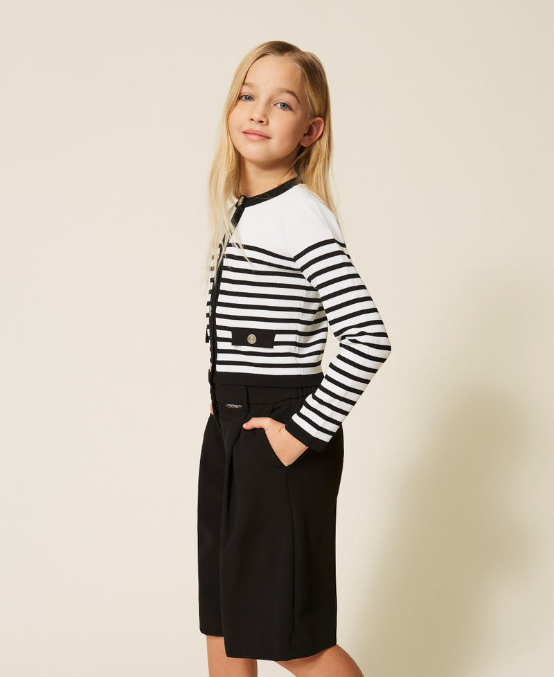 Cardigan-Pullover mit Streifen Streifen zweifarbig Schwarz / Off White M&auml;dchen 261GJ3060_11008_02