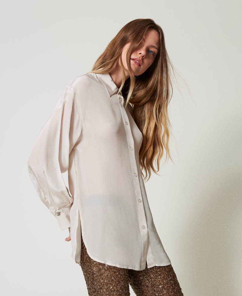 MYFO satin shirt Two-tone Pepper / Snow White Woman 242AQ2070_12024_02