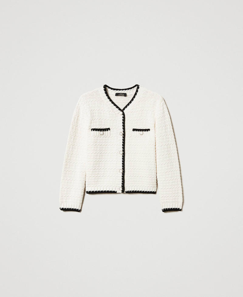 Jacquard knit jacket Two-tone Sugar/Black Woman 251AP3080_10201_S0
