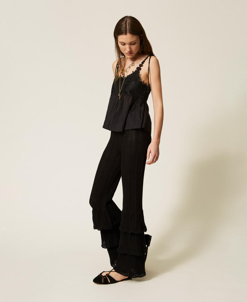 Knit trousers with ruffles Black Woman 261TT3054_00006_02