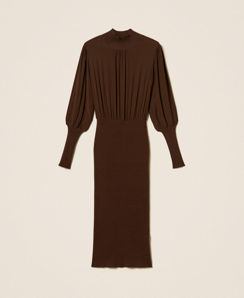 Maxi-Strickkleid aus Cr&ecirc;pe de Chine Darkness Brown Frau 262TP3240_13411_S0