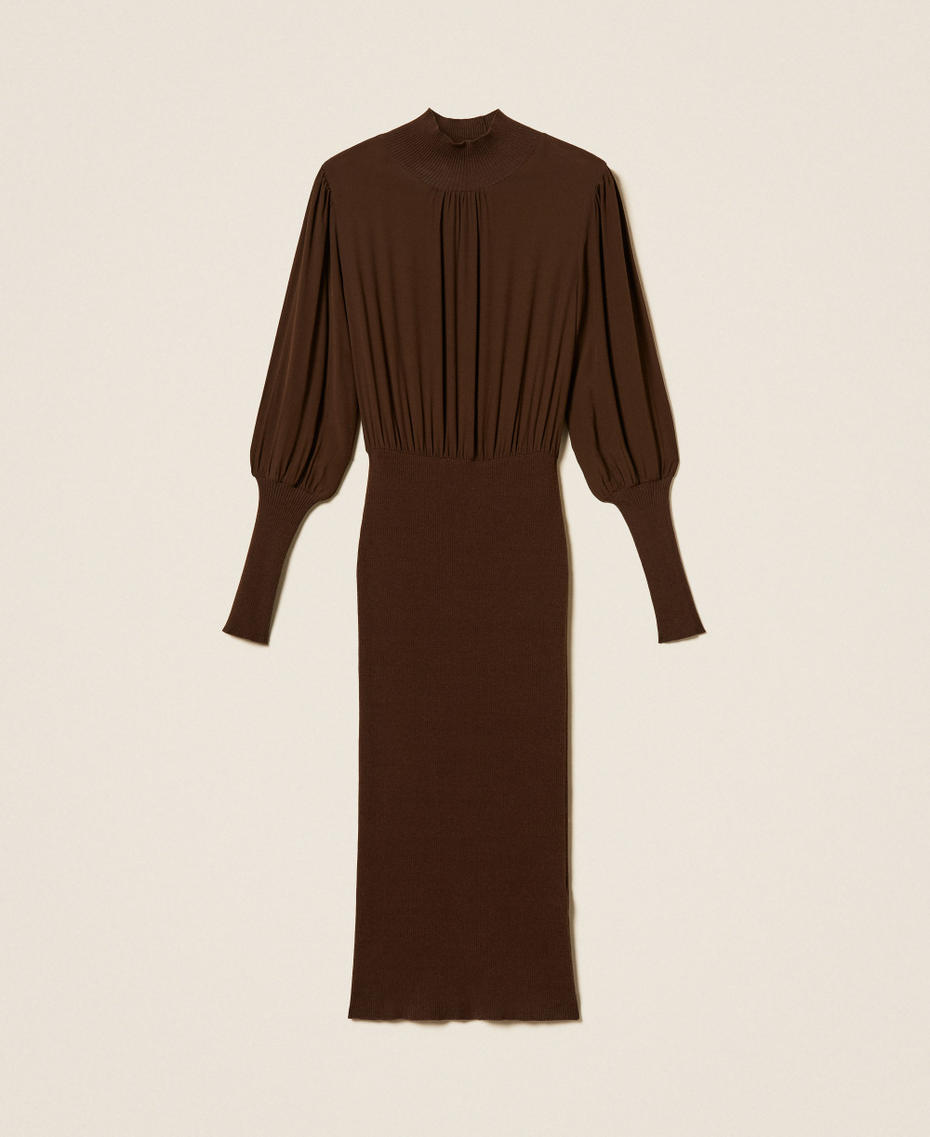 Maxi-Strickkleid aus Cr&ecirc;pe de Chine Darkness Brown Frau 262TP3240_13411_S0
