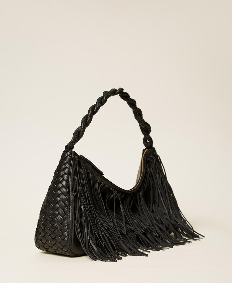 Bolso «Liliane» mediano de piel con flecos Negro Mujer 252TS8EBB_00006_02