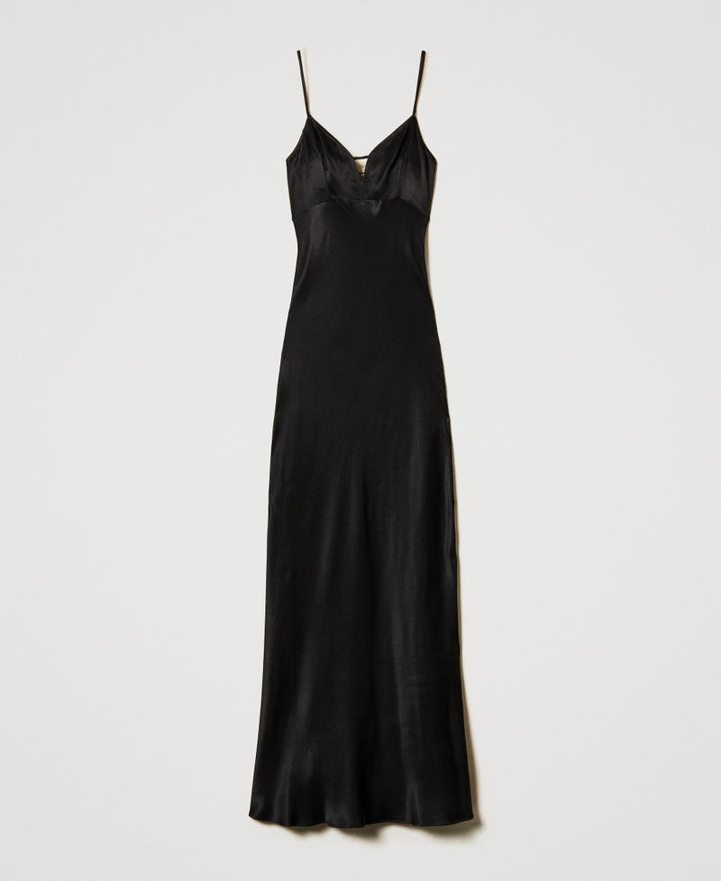 Long satin slip dress Black Woman 251TP2653_00006_S0
