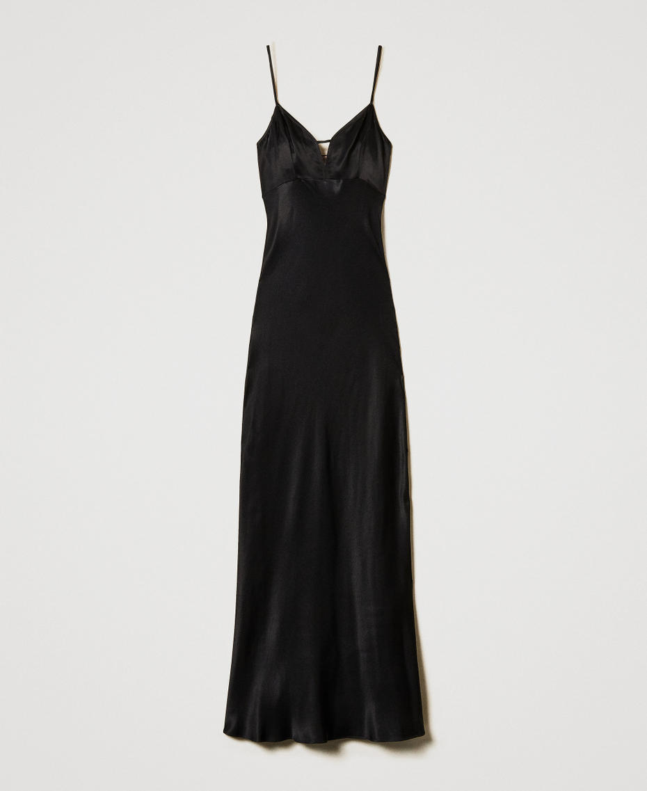 Long satin slip dress Black Woman 251TP2653_00006_S0