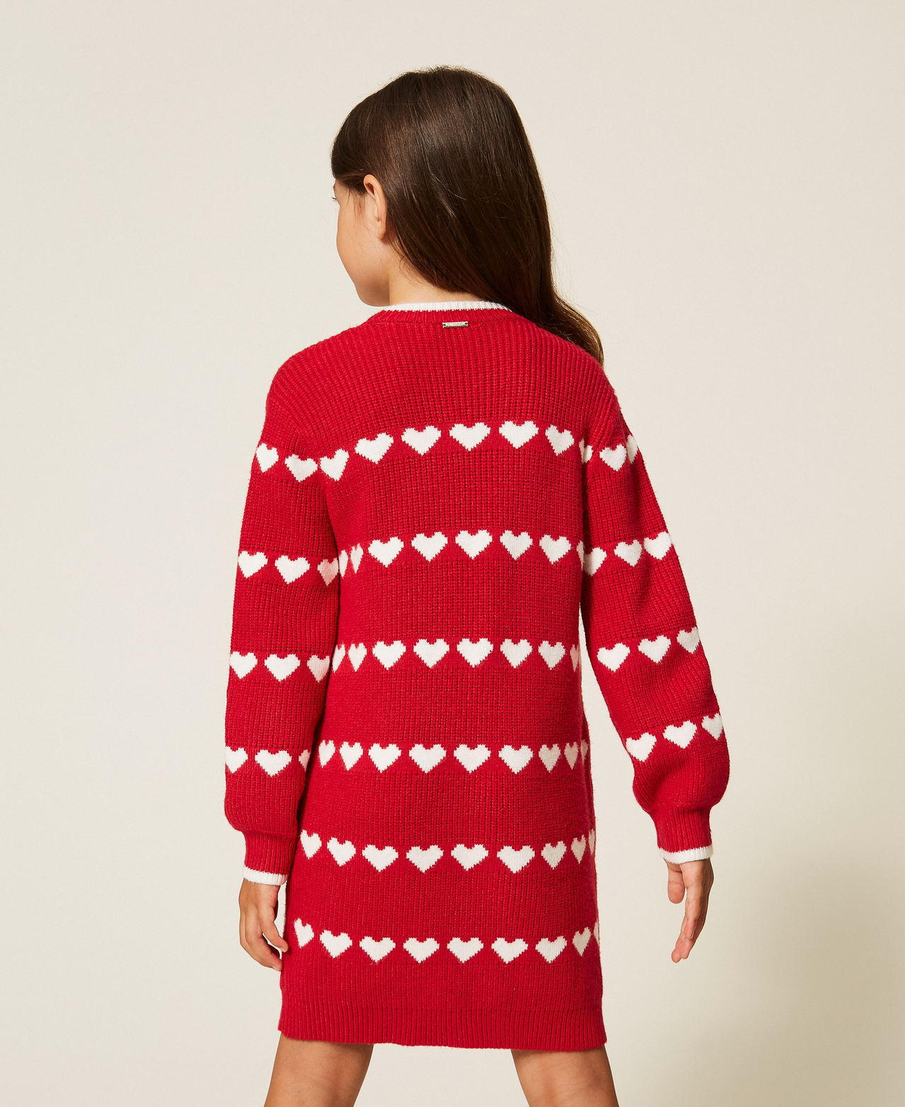 Kurzes Babykleid mit Jacquardherzen "Magentarot" / "Schneewei&szlig;" M&auml;dchen 262GB3031_13793_03