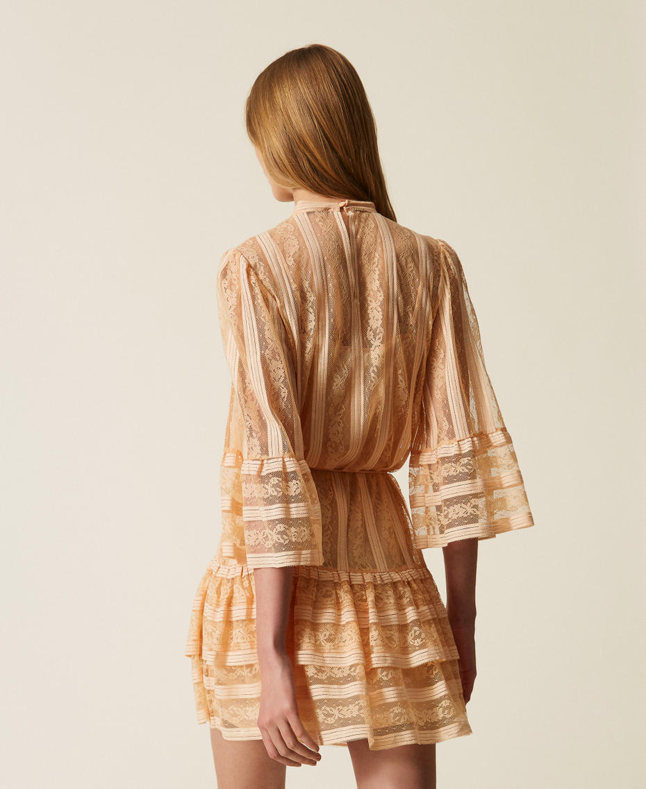 Vestido corto de encaje a rayas con cintur&oacute;n Rosa &laquo;Peach Pink&raquo; Mujer 261TP2544_11750_04