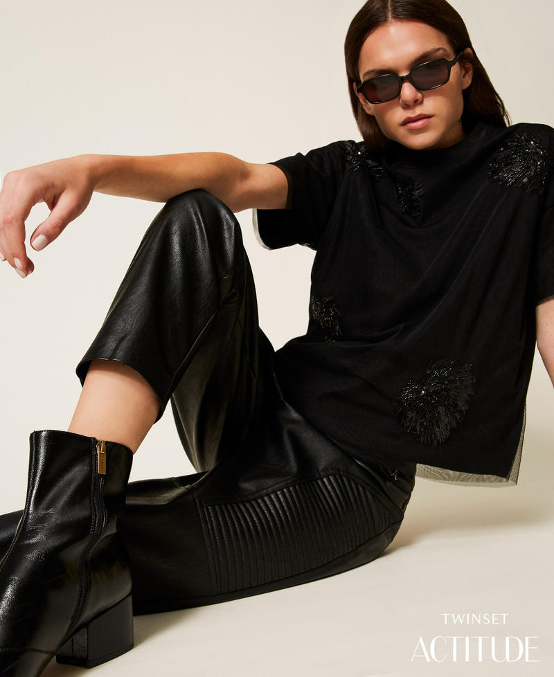 Faux leather biker trousers Black Woman 252AP2061_00006_PA