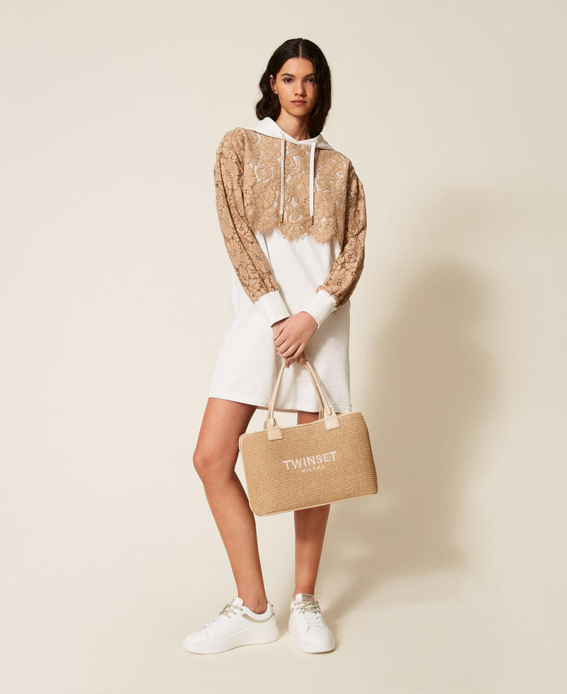 Robe courte en molleton et dentelle Bicolore Incense/Blanc Cass&eacute; Femme 261LL2AAA_13298_T0