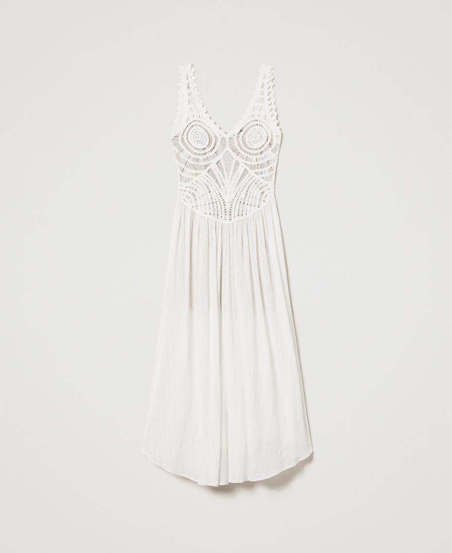 Robe longue avec maille crochet Blanc Neige Femme 251TT3120_00282_S0