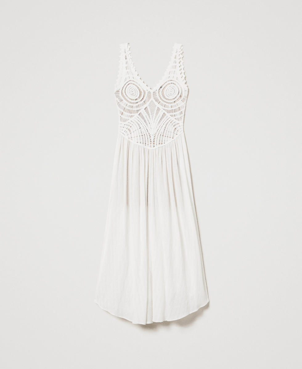 Long dress with crochet knit White Snow Woman 251TT3120_00282_S0