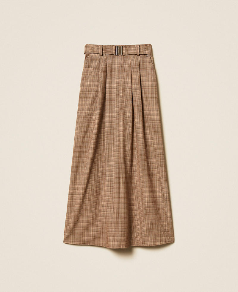 Long glen plaid skirt Chocolate Lab Prince Of Wales Woman 261AP2283_13310_S0
