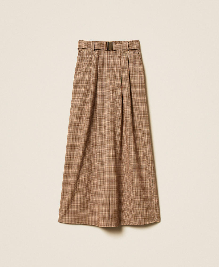 Long glen plaid skirt Chocolate Lab Prince Of Wales Woman 261AP2283_13310_S0