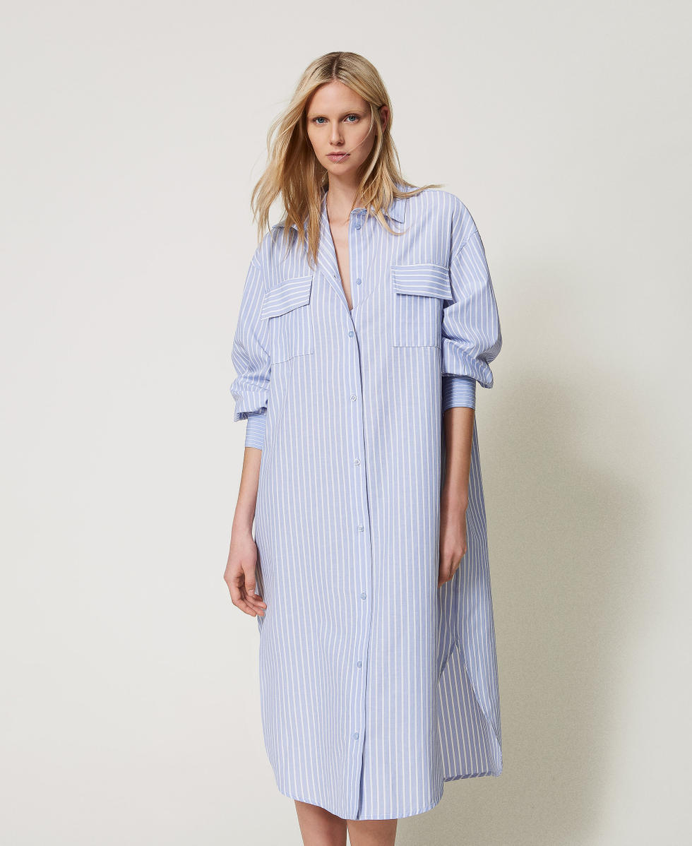 Gestreiftes Midikleid mit G&uuml;rtel Mixed Bastonetto Frau 251TF2041_12505_05