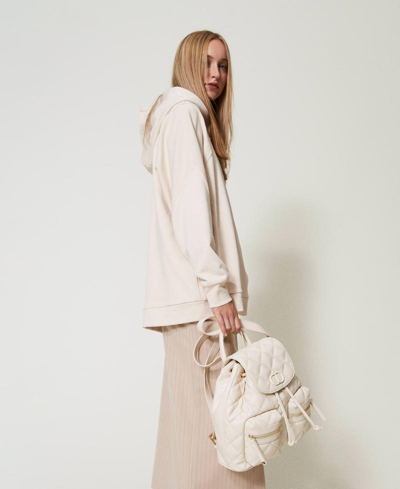 Quilted backpack with Oval T White Cream Woman 242TD8152_11952_S0