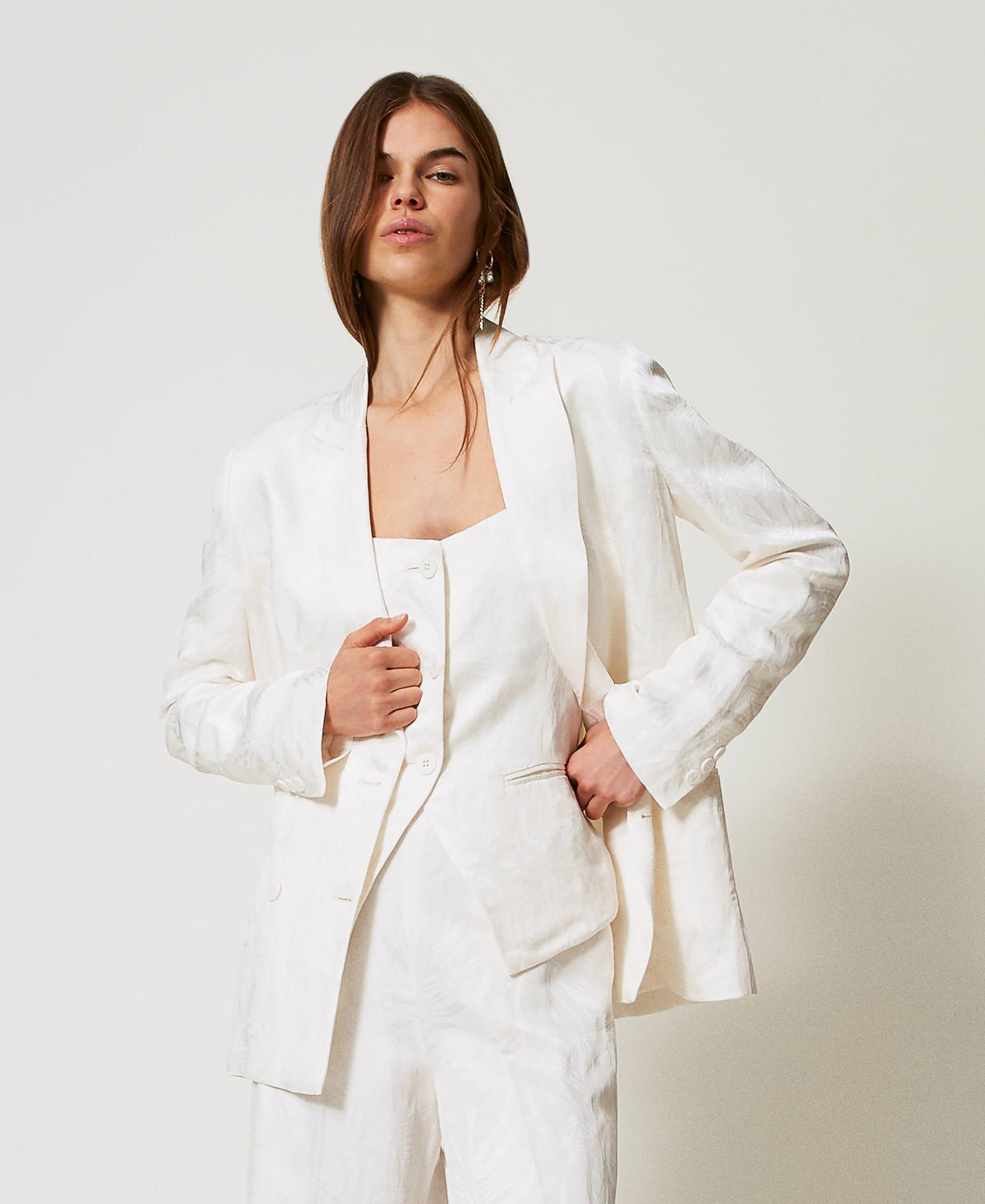 Blazer in jacquard satin White Snow Woman 251TT2175_00282_01