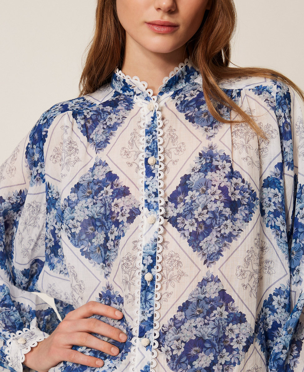 Camisa de ramio con estampado floral Estampado Rombos Florales Azul / Azul Claro &laquo;Topacio&raquo; Mujer 261TP213E_13405_04