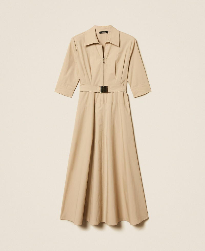 Abito lungo in popeline con cintura Beige "Safari" Donna 261AP2284_13191_S0