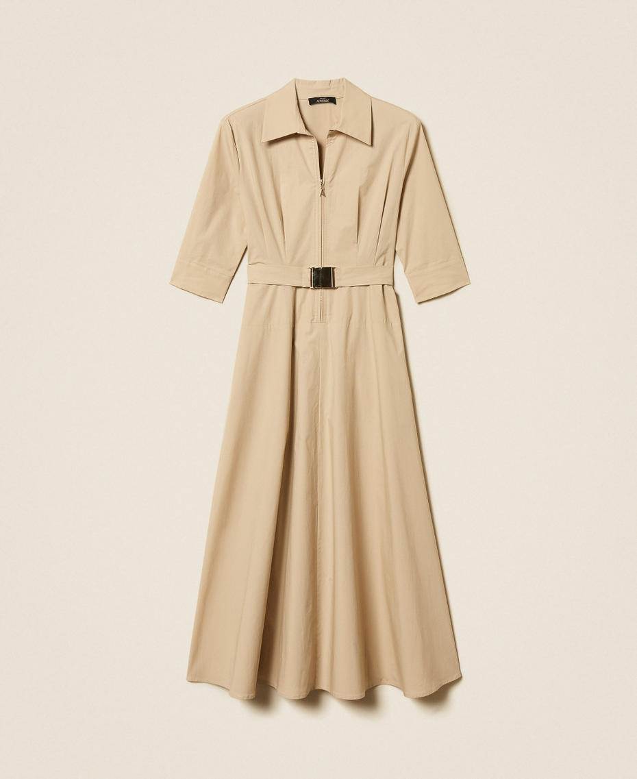 Abito lungo in popeline con cintura Beige "Safari" Donna 261AP2284_13191_S0