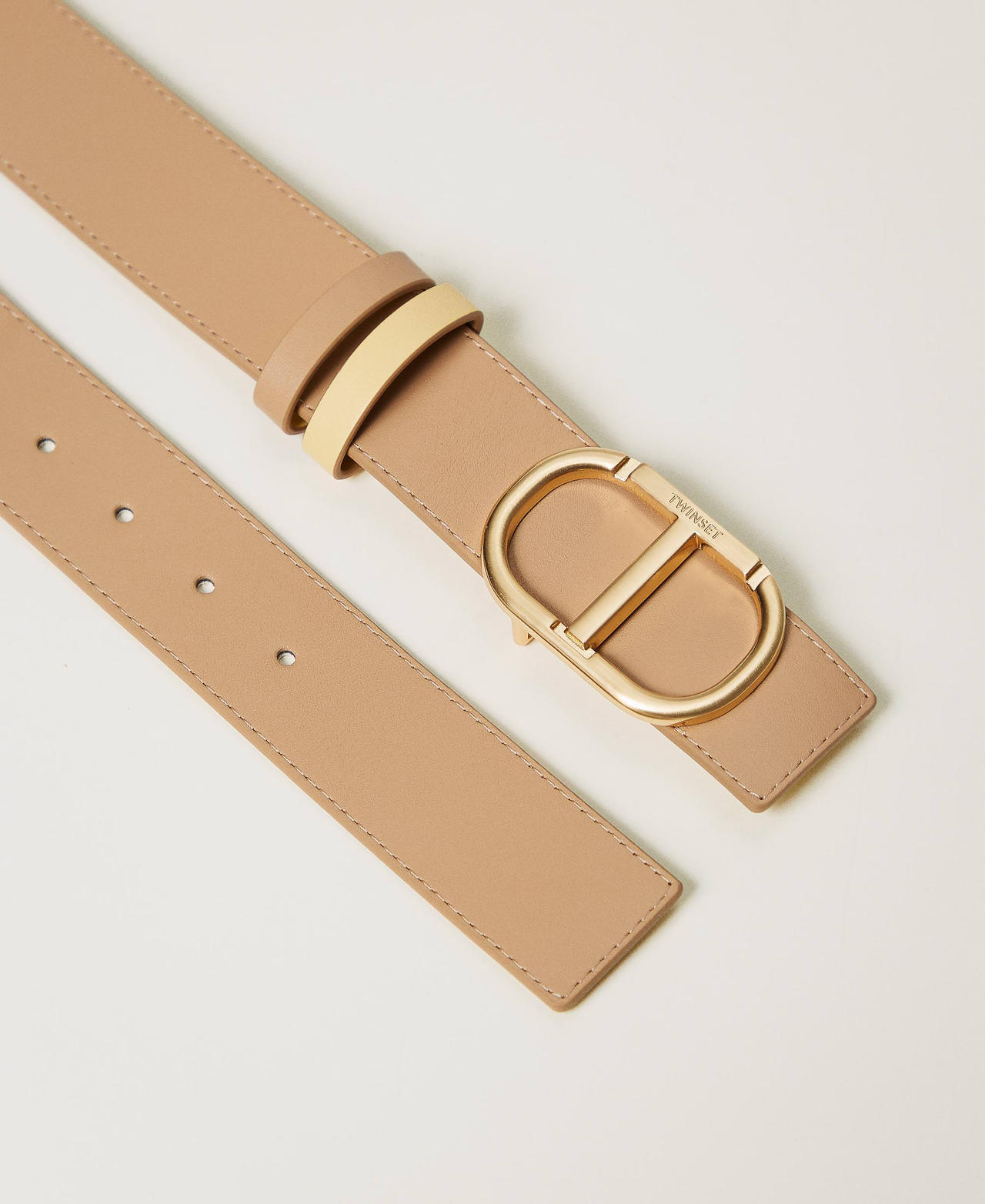 Wendegürtel aus Leder mit Schnalle Zweifarbig "Rope"-Beige / Pale Yellow Frau 251TA4380_12239_02