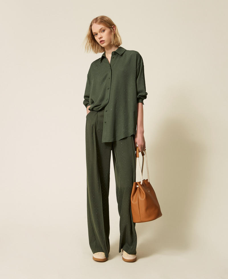 Twill shirt with studs Thyme Green Woman 261LL2PBB_12843_T0
