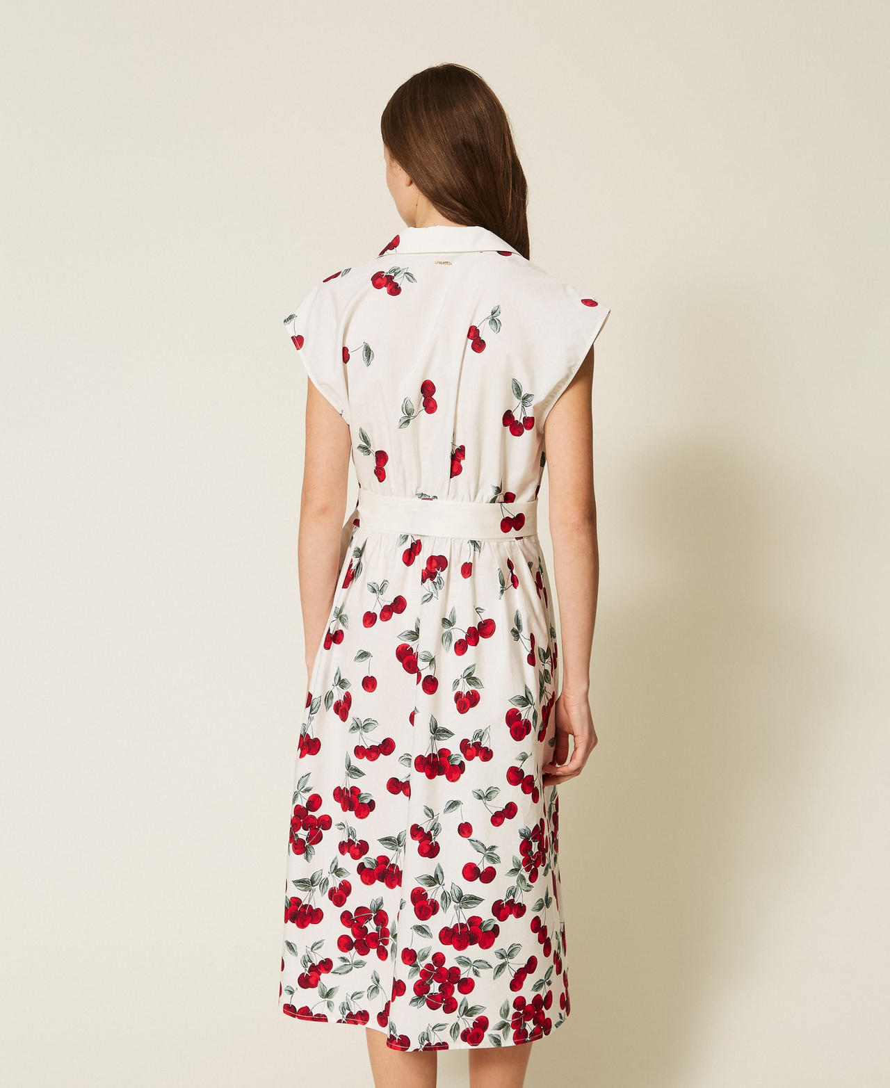 Poplin midi dress with cherry print White/Red Cherries Degrad&egrave; Woman 261TT2590_13503_03