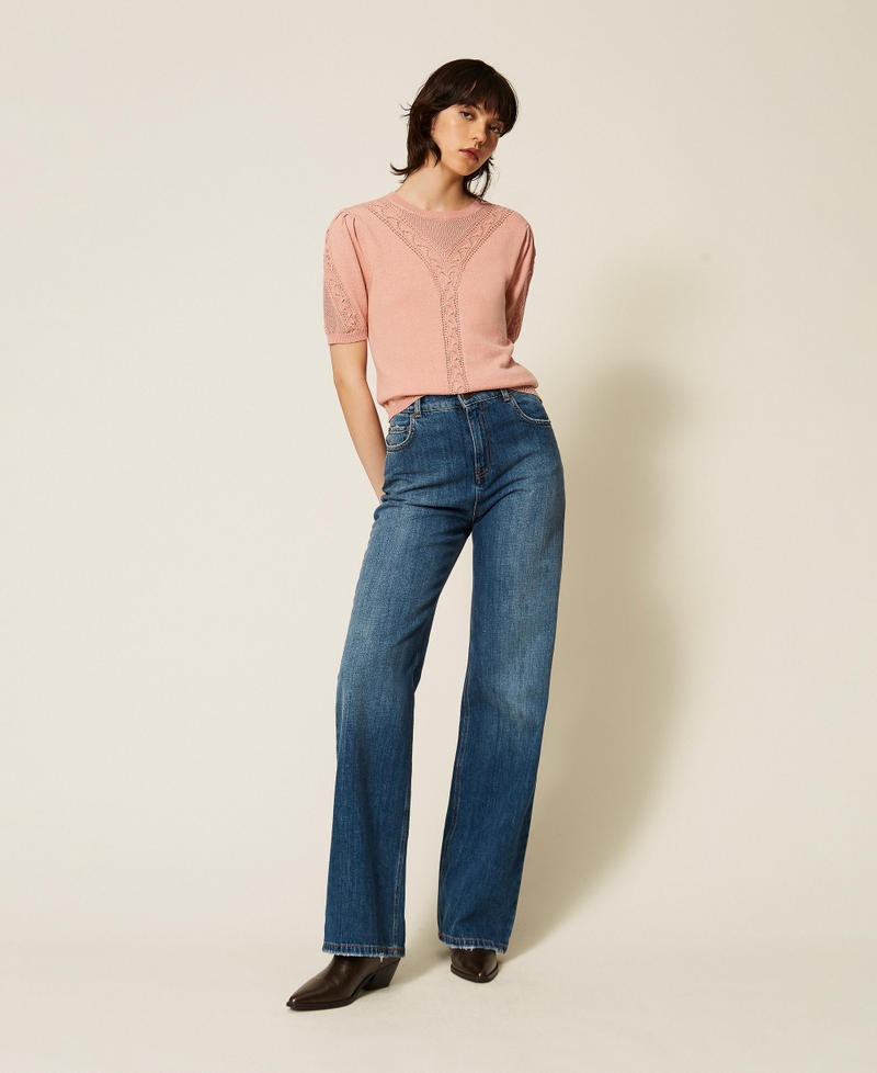 Pull en laine m&eacute;lang&eacute;e ajour&eacute;e Rose Poudre Femme 262TP3210_00916_01