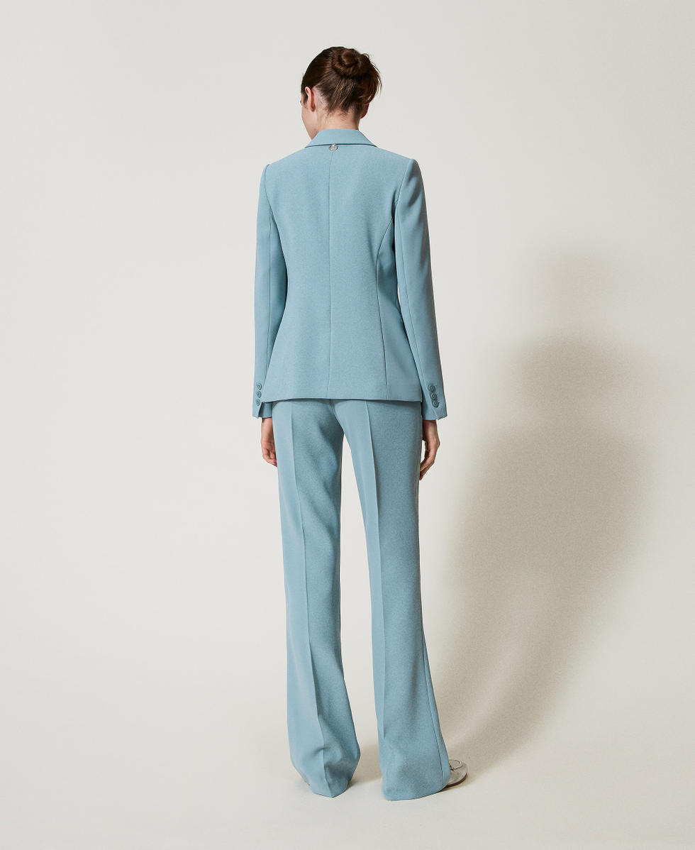 Fluid cr&ecirc;pe flared fitted leg trousers Dusty Blue Woman 251TP2106_00485_07