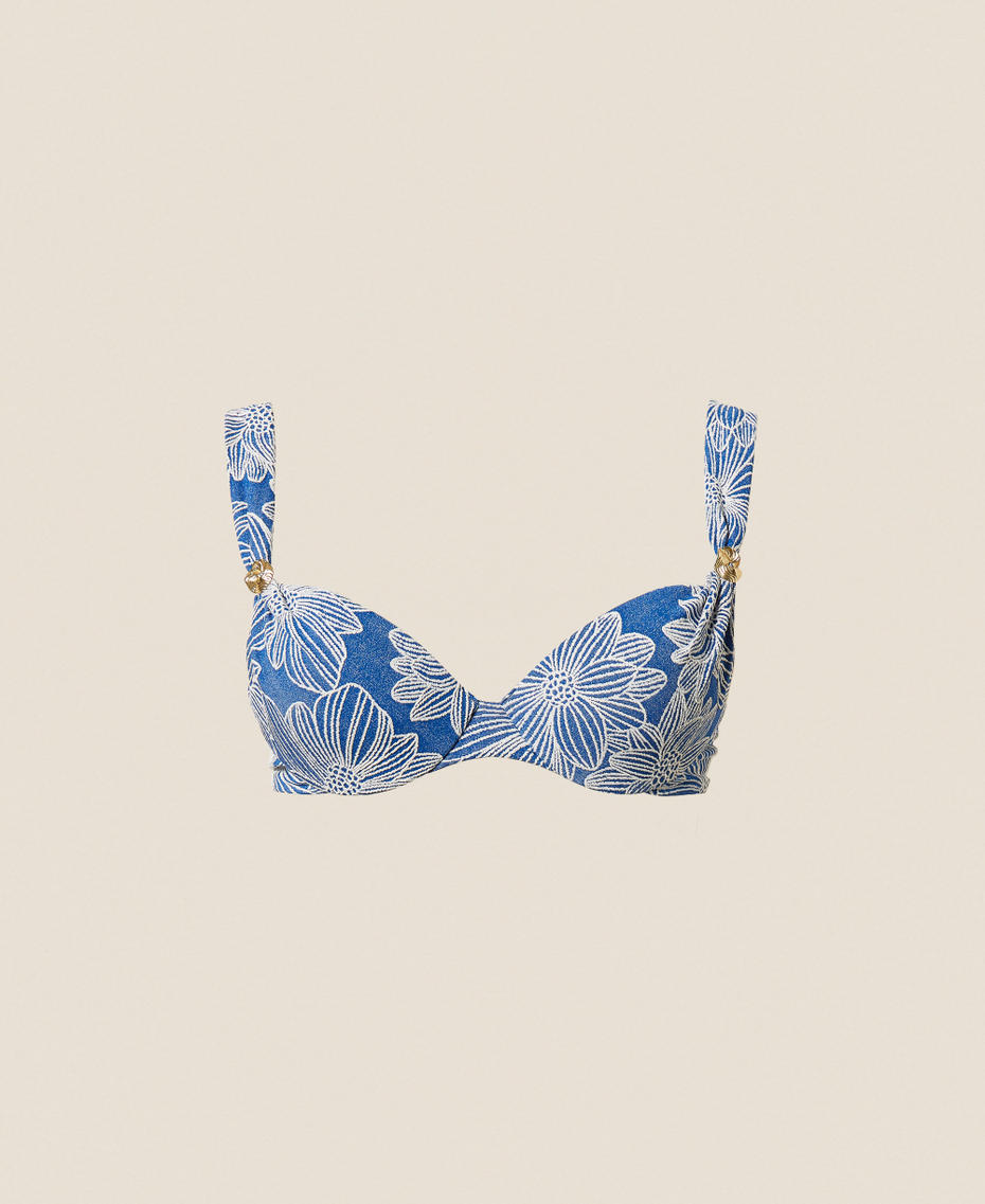 Jacquard push-up bikini top with pearl Mediterranean Blue/Off White Jacquard Woman 261LMMB44_13473_S0